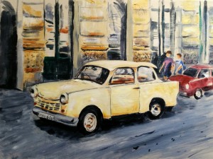 Painting of an old car in Budapest by Sarah Seymour