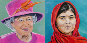 Portrait of Queen Elizabeth and Malala by Caversham Commissioning Artist Sarah Seymour