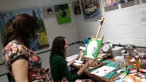 Sarah Seymour demonstrating portrait painting at the Caversham Arts Trail